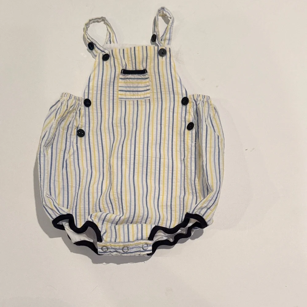 Bella Bliss Striped‎ Baby Romper with Button Snaps Bubble Yellow Blue 9 Months